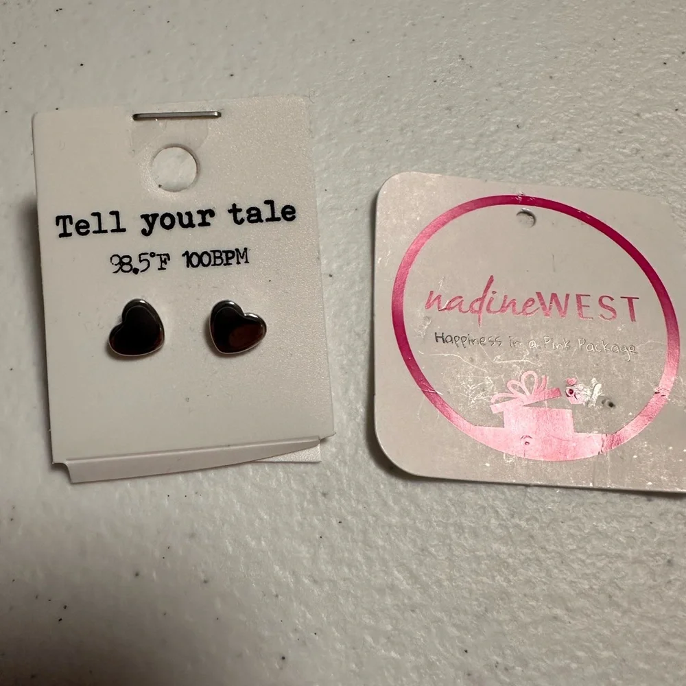 Never worn jewelry. Heart shaped studs, and heart necklace. Silver accessories. - Picture 1 of 2